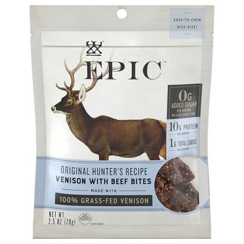 Epic PROVISIONS Hunter's Recipe Venison Bites for Hunters on Hunt Days, Real Venison Flavor, |5 OZ  
Epic PROVISIONS Hu