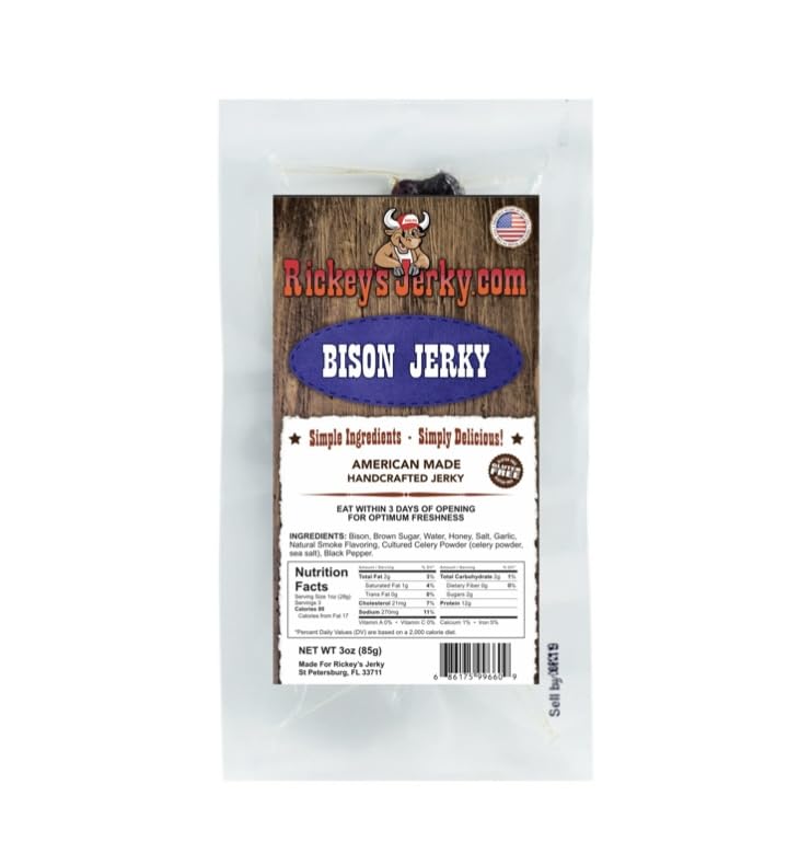 Bison Jerky, High Protein Keto Friendly Snack, Gluten Free, Exotic Wild Game Meat, Perfect for Father's Day or Hard to B