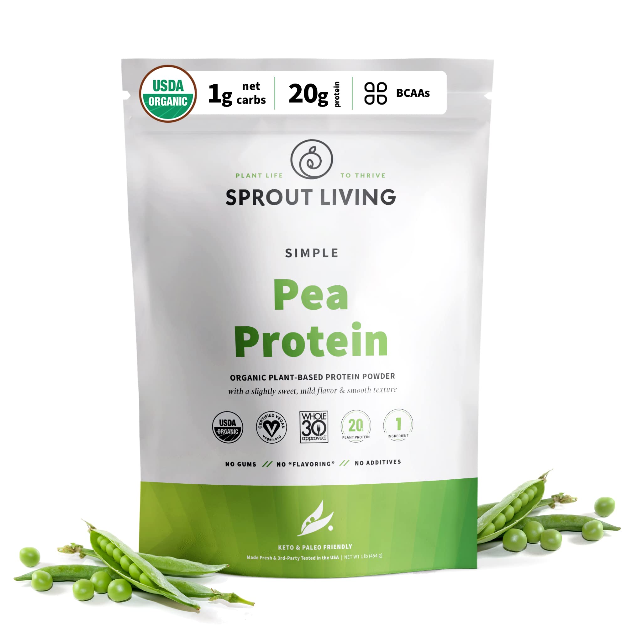  Sprout Living Organic Unflavored Pea Protein Powder for Vegan and Gluten Free Athletes, Body Builders and Fitness Enthu