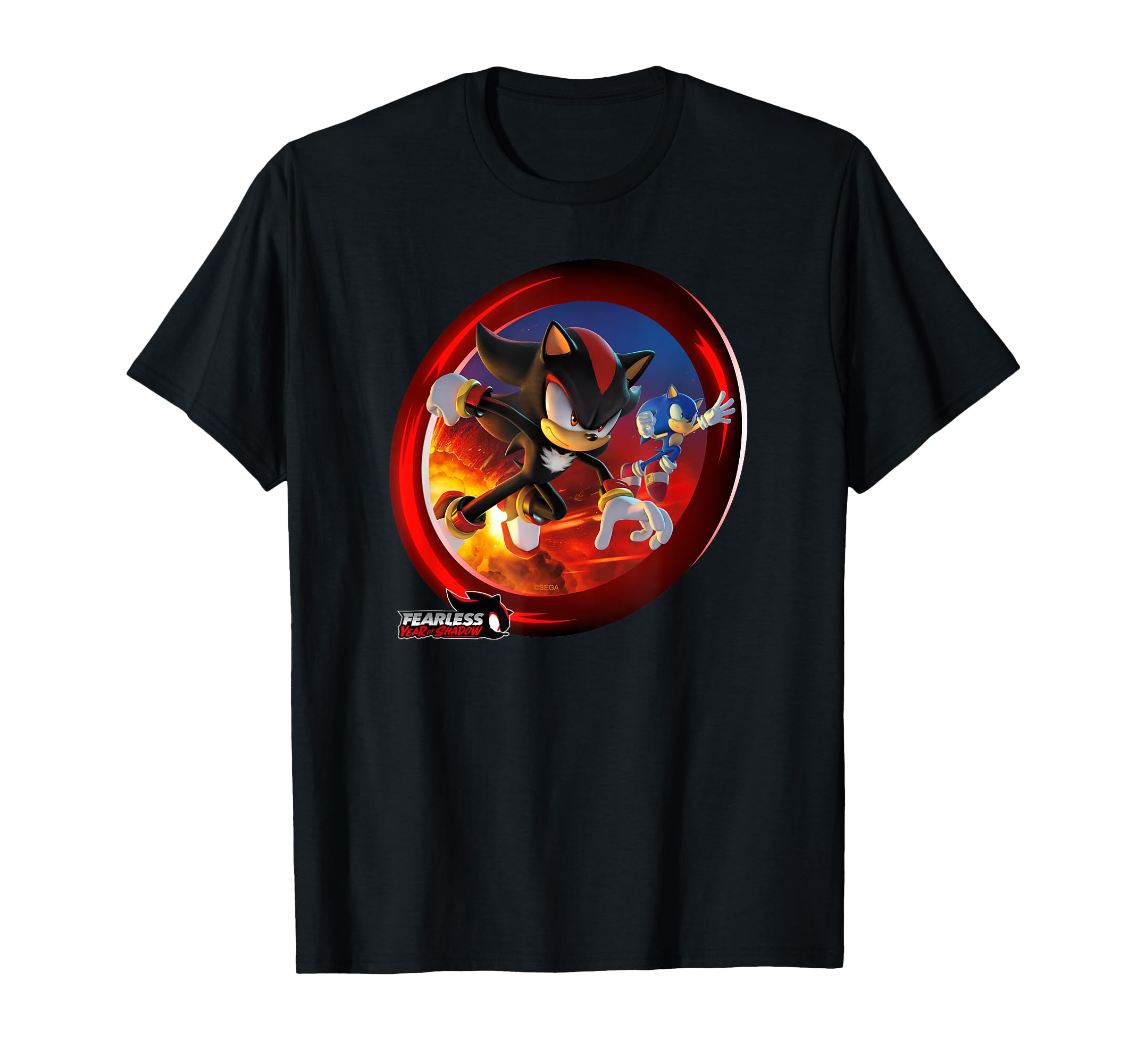 Sonic The Hedgehog Fearless Year of Shadow Key Art T-Shirt for Gaming Enthusiasts OEKO-TEX Certified