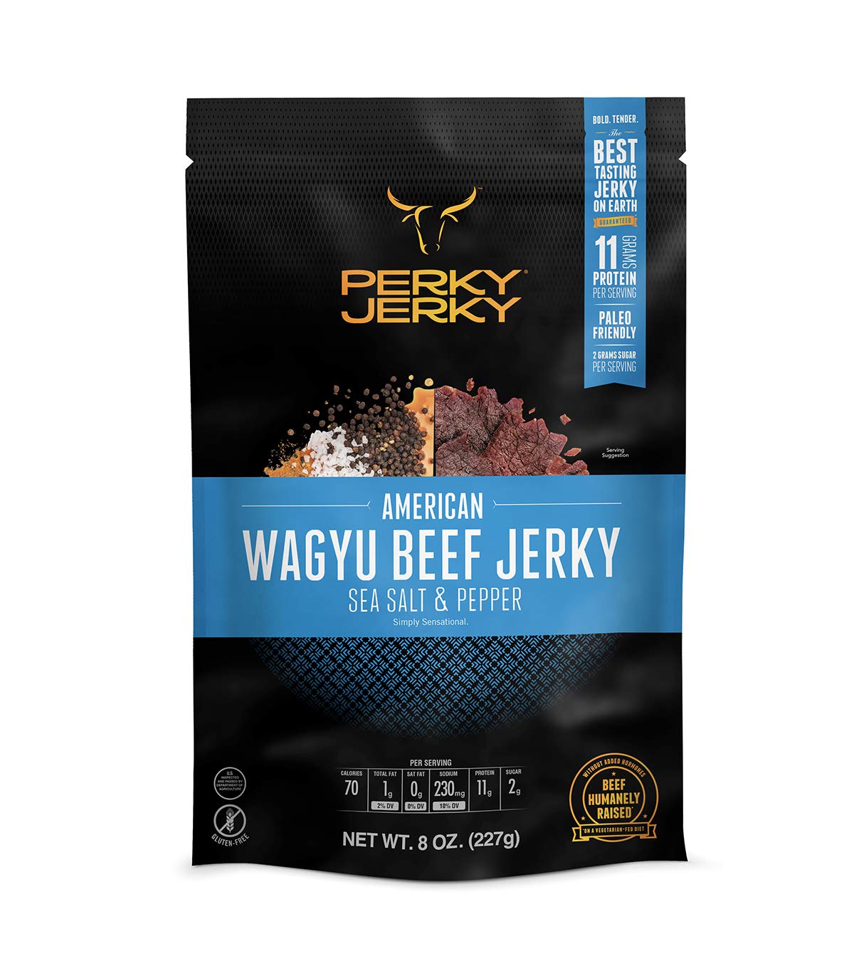 Perky Jerky Wagyu Beef, Sea Salt and Pepper, Premium Beef Snack for Outdoor Adventurers and Grilling Enthusiasts