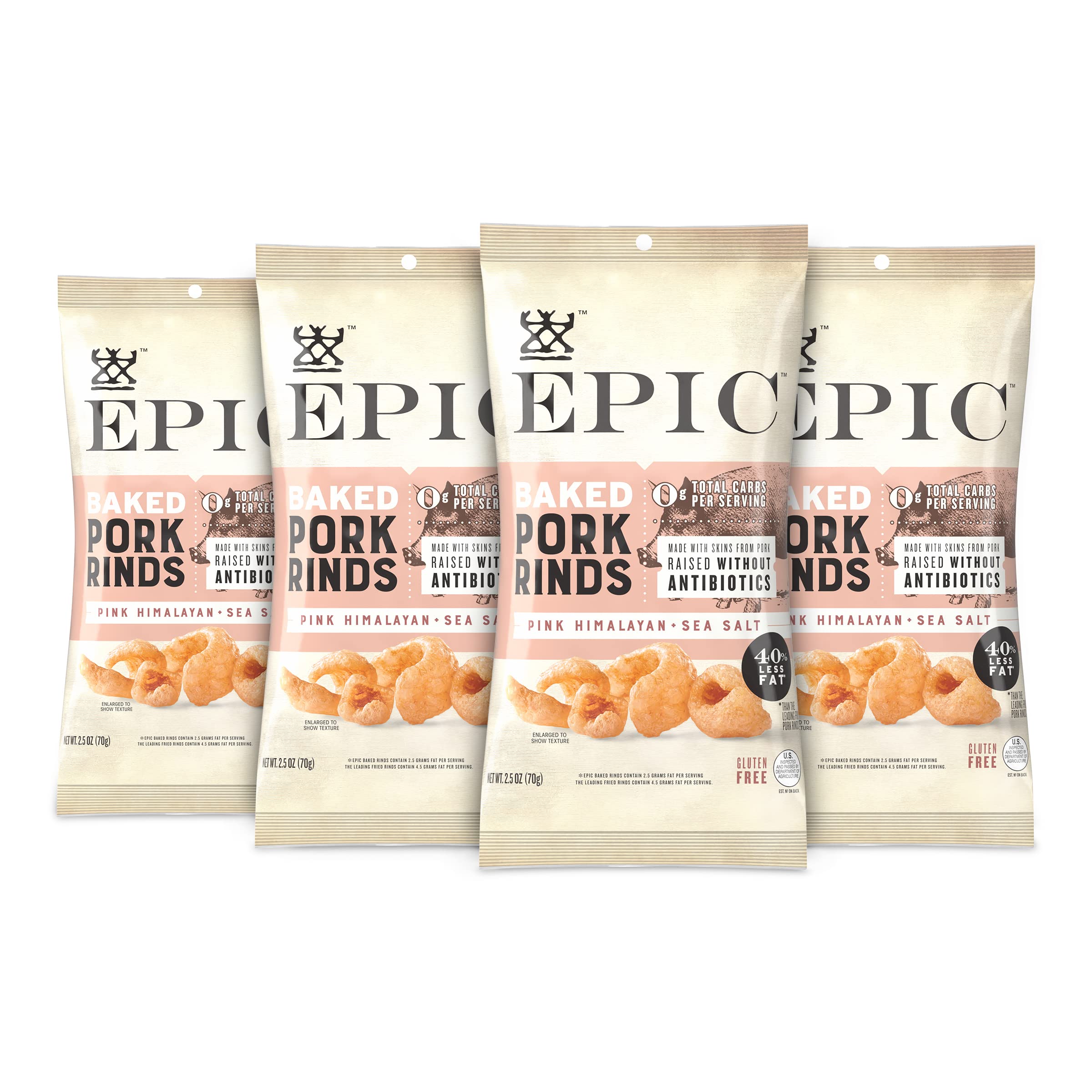 Epic Pink Himalayan Salt Pork Rinds Keto Friendly 4Ct Box |5oz Bags
